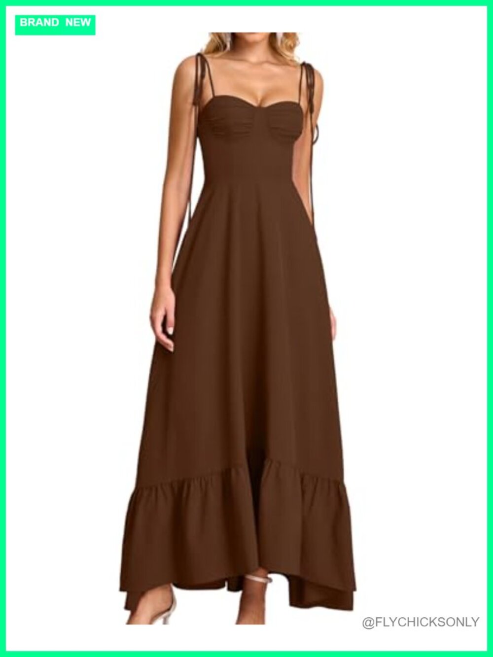 Women's Polyester Elastane Maxi Dress Sweetheart Neck Smocked Back A-Line